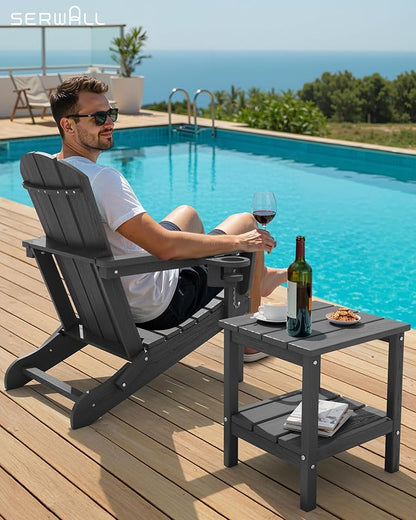 SERWALL 2-Tier HDPE Outdoor Side Tables Set of 2, Weatherproof Rectangular - Image 6