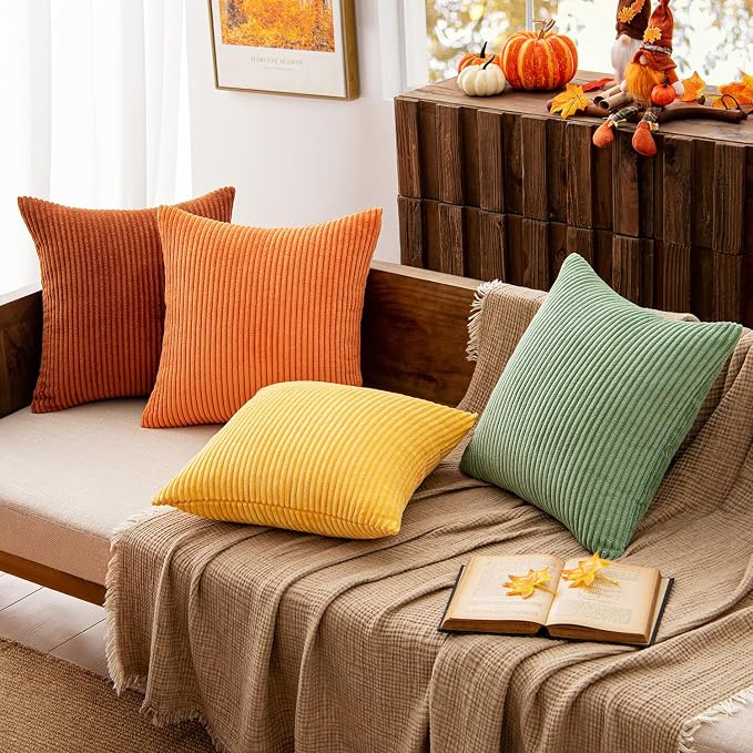 MIULEE Fall Decorative Throw Pillow Covers Yellow Rust Green 24x24 | Set of 4 - Image 2