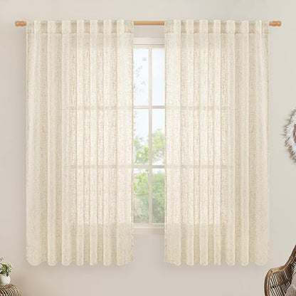 Linen Curtains 63 Inch for Bedroom Light Filtering Panels 60 x 63 Inch by LAMIT