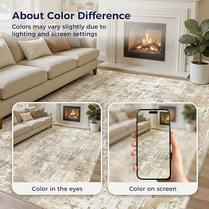 DMOYEST Area Rug Living Room Rugs 9x12 Washable Abstract Carpet | Neutral - Image 7
