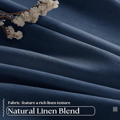 Dark Blue Pinch Pleated 100% Blackout Linen Bedroom Curtains 96 Inch Length | - Image 5