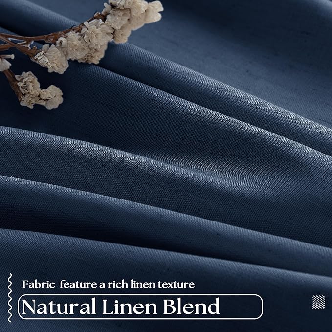 Navy Blue 100% Blackout Pinch Pleated Linen 63 Inch Curtains - Image 5