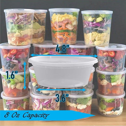 Mr Miracle 8OZ Deli Containers with Lids - 24 Pack of 8 oz Clear Airtight Reusable Plastic Food and Multi-Purpose Deli Containers - Microwave, Freezer, and Dishwasher Safe
