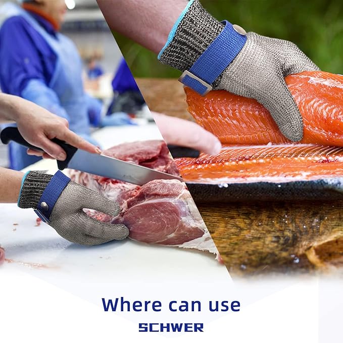 Schwer SlicePro ANSI A9 Cut Resistant Glove PR1706, Stainless Steel Mesh Metal Glove, Food Grade for Kitchen Cooking, Butcher Meat Cutting, Oyster Shucking, Mandoline, Fishing, Non-PFAS(M, 1 Pair)