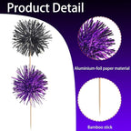 40 PCS Foil Firework Cupcake Toppers Sparkle Tinsel Cupcake Picks Fireworks Birthday Party Decorations Cocktail Fruit Toothpick for Birthday Wedding Graduation Party Decorations Supplies Black Purple