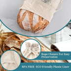2 Pack of Bread Bags for Homemade Bread，Reusable Linen Sourdough Storage Bags with Plastic Liner,Cotton (17.7" x12")