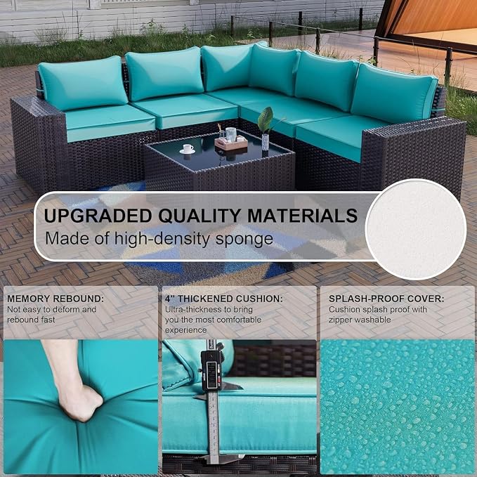 Kullavik Outdoor Patio Furniture Set 6 Pieces Sectional Rattan Sofa Set Brown - Image 2