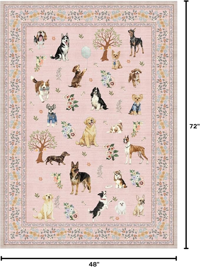 Pink Floral Area Rug 4x6 for Bedroom Dining Room | Low Pile; Non Slip;Machine - Image 2