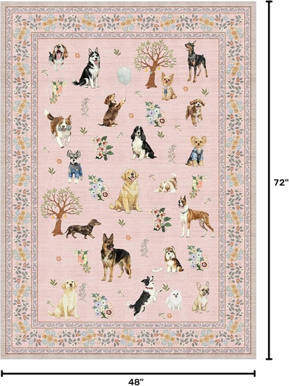 Pink Floral Area Rug 4x6 for Bedroom Dining Room | Low Pile; Non Slip;Machine - Image 2