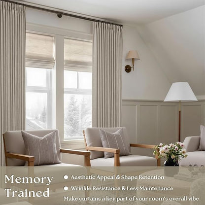 Burlywood Birch Pinch Pleated Linen 92 Inch Curtains 2 Panels | Memory Training - Image 2