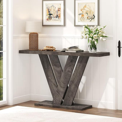 karlott 51 Inch Console Table, Modern V-Shaped Entryway Table, Wood Sofa Table - Image 3