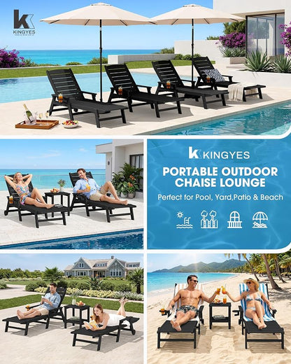 KINGYES HDPE Lounge Chair Outdoor Set of 2, Patio Chaise Lounge Recliner - Image 8