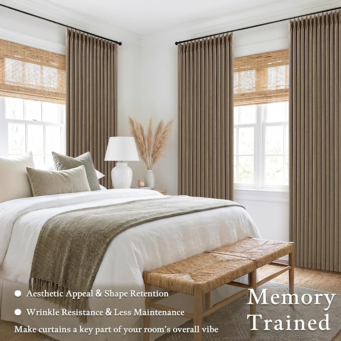 Latte 96 Inch Pinch Pleated Blackout Linen Curtains - Image 9