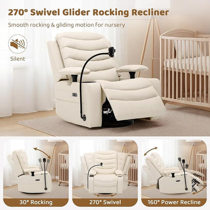 Olela Power Glider Recliner Nursery Chair, Oversized Leather Swivel Rocking - Image 5