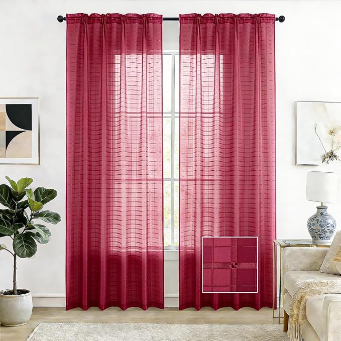 SpaceDresser Check Sheer Curtains 63 Inches Long by SpaceDresser