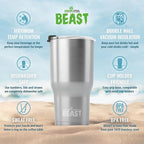 Beast 30 oz Tumbler Stainless Steel Vacuum Insulated Coffee Ice Cup Double Wall Travel Flask (Stainless Steel)