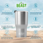 Beast 40 oz Tumbler Stainless Steel Vacuum Insulated Coffee Ice Cup Double Wall Travel Flask (Stainless Steel)