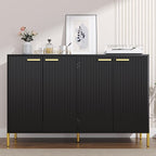 Black Fluted Sideboard Cabinet - Luxury Buffet Table with 4 Doors, Large Coffee Bar Station for Living Room, Kitchen, Hallway, Entryway Storage