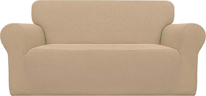 Easy-Going Stretch Loveseat Couch Covers Washable Sand | 1-Piece Loveseat Covers by Easy-Going
