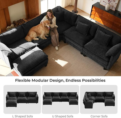 ELUCHANG 114" Oversized V-Shaped Cloud Couch Modular Sectional Sofa - Image 9