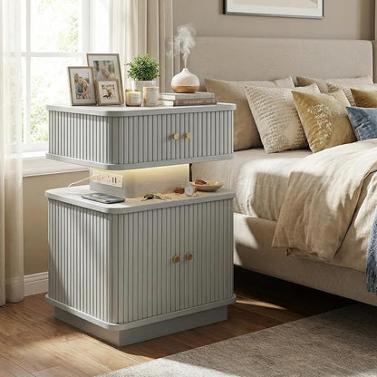 Nightstands Set of 2 with Charging Station, Modern Night Stands Set 2 with - Image 4