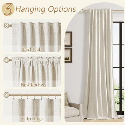 100% Blackout Linen Curtains for Bedroom 96 inches Long, Thermal Insulated Room - Image 6