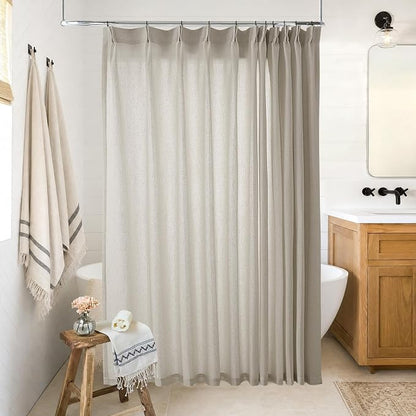 72 Inch Linen Pleated Shower Curtain Burlywood Birch Semi Sheer | Taupe - Image 4