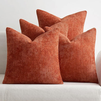 MIULEE Decorative Chenille Fall Pillow Covers Burnt Orange 16x16 Pack of 4 | by MIULEE