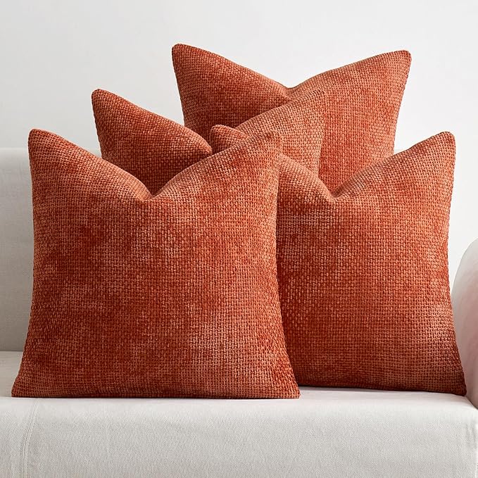 MIULEE Decorative Chenille Fall Pillow Covers Burnt Orange 18x18 Pack of 4 | by MIULEE