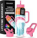 Coldest 40 oz Tumbler with Handle and Straw - 100% Leak Proof Insulated Tumbler with Lid and Straw (3 Lids) - Stainless Steel Tumblers for Women & Men - Cup Holder Friendly Base, 46 oz (Amethyst)