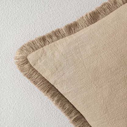 MIULEE Boho Linen Fringe Decorative Euro Throw Pillow Covers Camel 26x26 | Set - Image 3
