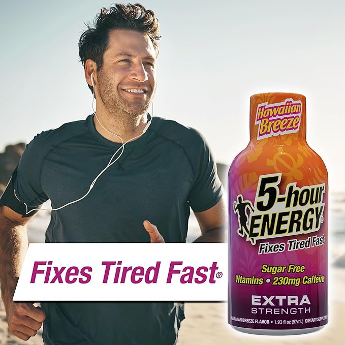 5-hour ENERGY Extra Strength Energy Shot, Hawaiian Breeze Flavor (1.93 oz. - 24 Count) Zero Calories & Sugar-Free 230 mg Caffeinated Energy Shot, Amino Acids & B Vitamins, Dietary Supplements