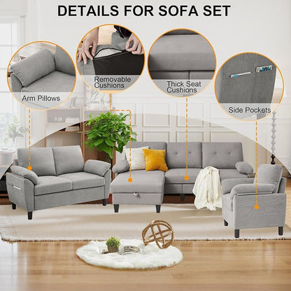 84" Convertible Sectional Sofa Set, 3 Seat L Shaped Couch - Image 4