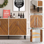 4 EVER WINNER Coffee Bar Cabinet with 4 Doors, Sideboard Buffet Cabinet with Storage, Walnut Buffet Cabinet with Storage with Adjustable Shelves for Kitchen,Living Room,White