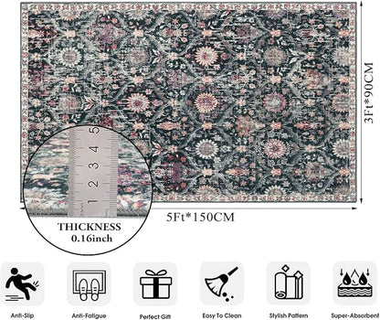 Lahome Moroccan Small Washable Rugs, 3x5 Black Rug - Image 2