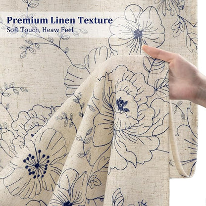 Boho Floral Curtains, Vintage Farmhouse Curtains 84 Inches Long, Dark Blue - Image 4
