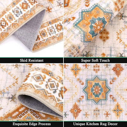 HEBE Boho Kitchen Rugs Set of 3, Non Slip Washable Kitchen Mats - Image 4