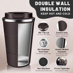 Insulated Coffee Tumblers with Flip Lid 12oz / 17oz, Stainless Steel Travel Coffee Mug Leak Proof, Vacuum Insulated Coffee Mug Reusable Cup, Keeps Cold and Hot for Coffee Tea