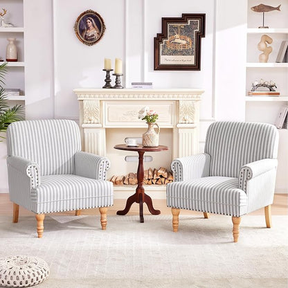 HUIMO Linen Fabric Accent Chairs Set of 2, Mid-Century Modern Armchair - Image 9