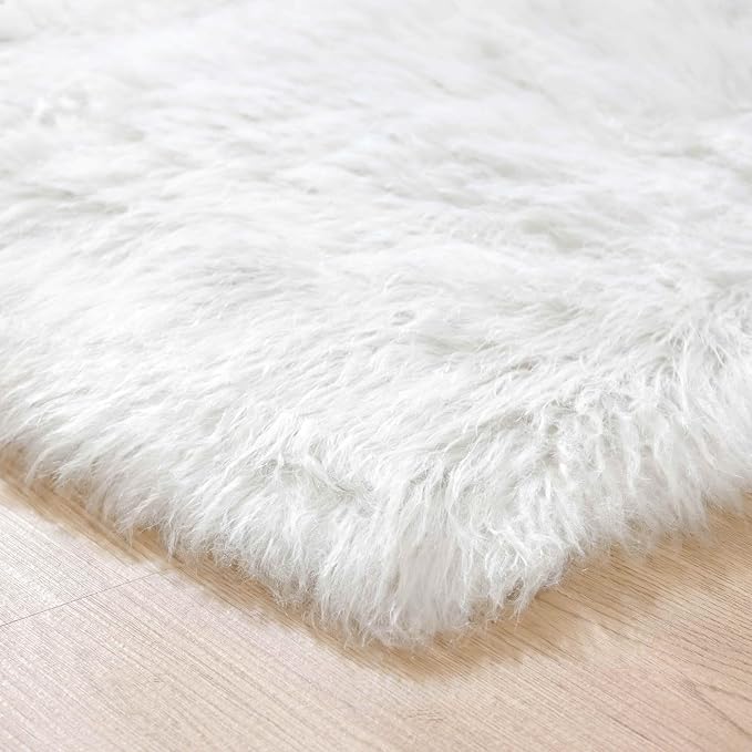Goolela White Sheepskin Area Rug 9x12 Fluffy Fuzzy Furry Rug - Image 6