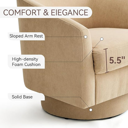 Swivel Barrel Accent Chairs Set of 2, Round Chenille Fabric Living Room Arm - Image 4