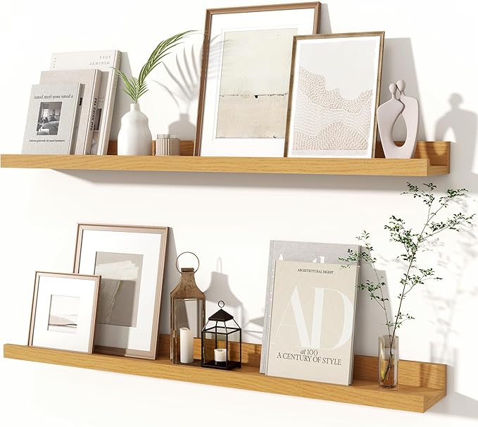 Fun Memories Picture Ledge Shelves Set of 2, 32 Inch Rustic Wall Mounted by FunMemories