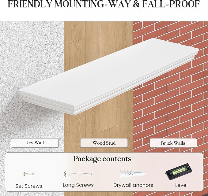 Fun Memories Floating Shelves 55 Inch Long, 9.3 Inch Deep Classic Crown Molding - Image 6