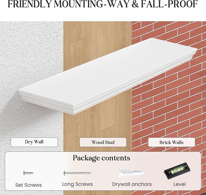 Fun Memories Floating Shelves 36 Inch Long, 9.3 Inch Deep Classic Crown Molding - Image 6