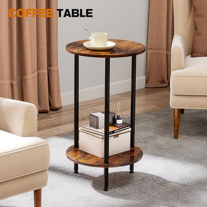Small Round Side Table, 2-Tier Modern Accent/Bedside Table - Image 4