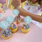 Ephlyn 30Pcs Foil Firework Cupcake Toppers Party Birthday Cake Toppers Supplies Sparkle Tinsel Cocktail Fruit Toothpick for Birthday Wedding Graduation Party Blue
