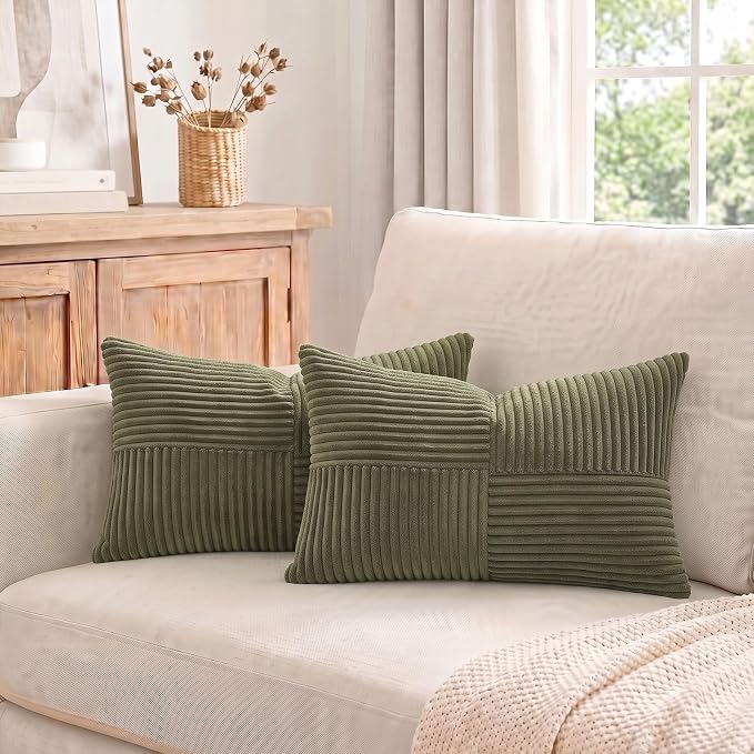 Fancy Homi 2 Packs Olive Green Lumbar Decorative Throw Pillow Covers 16x32 Inch - Image 7