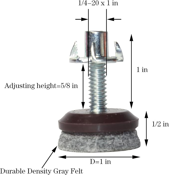 HUAYY 4 Pack Adjustable Furniture Leveling Feet, 1/4-20 Threaded Stem, - Image 3