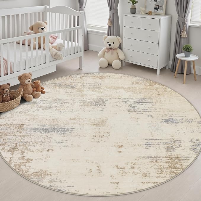 Round Area Rug Living Room: 8 ft Modern Washable Indoor Carpet | - Image 5