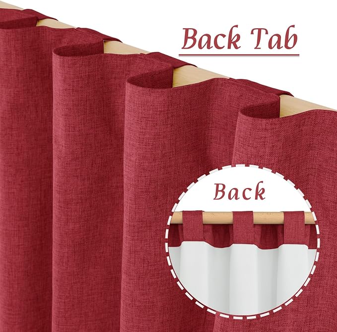Red 100% Blackout Linen Curtains 63 Inches 2 Panels - Image 6
